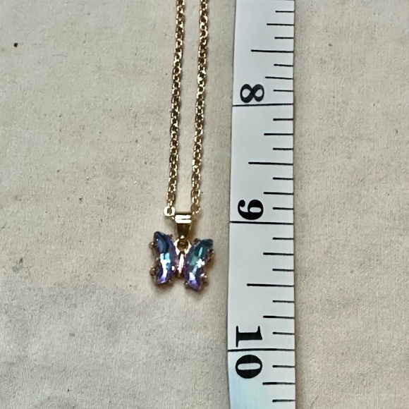 Gold Tone Mystic Glass Crystal Butterfly Pendant - Picture 8 of 16